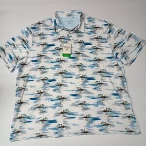Chaps Printed Golf Polo Shirt Men's Size 3XL Bright White Stretch Moisture Wick